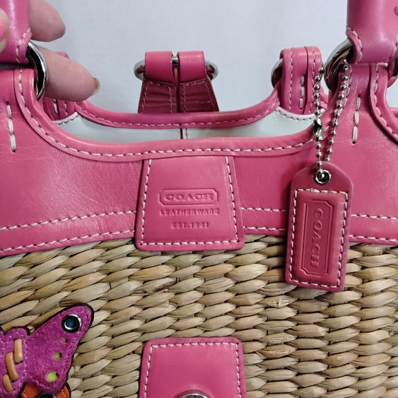 Coach Limited Edition Hand woven Straw & Pink Leather Tote & Coach dust bag. - Picture 8 of 14